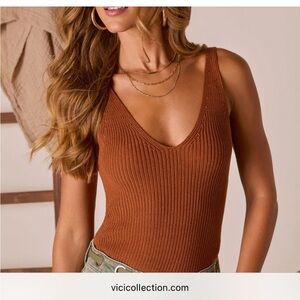 VICI Lilou Rust Knit V-Neck Tank Top